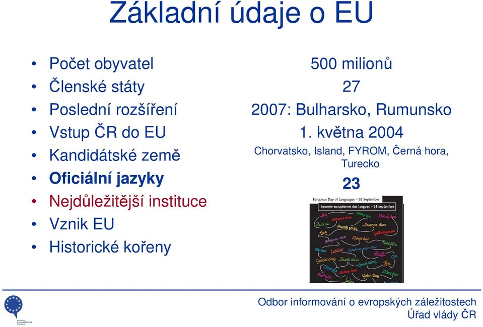 instituce Vznik EU Historické kořeny 500 milionů 27 2007: Bulharsko,