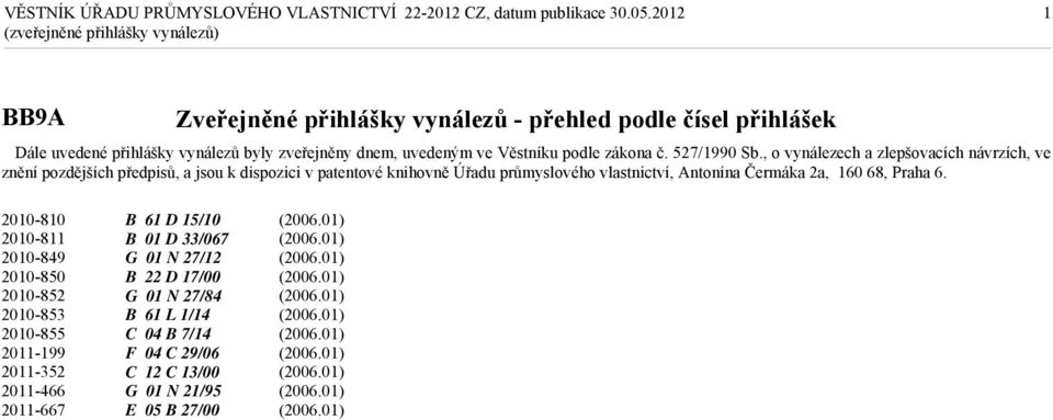 , o vynálezech a zlepšovacích návrzích, ve znění pozdějších předpisů, a jsou k dispozici v patentové knihovně Úřadu průmyslového vlastnictví, Antonína
