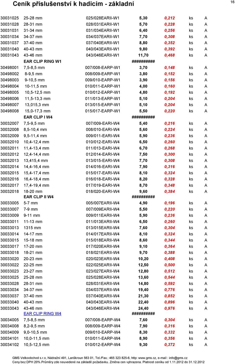 7,5-8,5 mm 007/008-EARP-W1 3,70 0,148 ks A 30498002 8-9,5 mm 008/009-EARP-W1 3,80 0,152 ks A 30498003 9-10,5 mm 009/010-EARP-W1 3,90 0,156 ks A 30498004 10-11,5 mm 010/011-EARP-W1 4,00 0,160 ks A