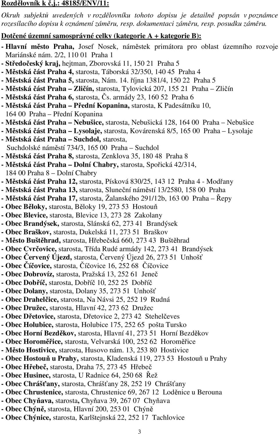 2/2, 110 01 Praha 1 - Středočeský kraj, hejtman, Zborovská 11, 150 21 Praha 5 - Městská část Praha 4, starosta, Táborská 32/350, 140