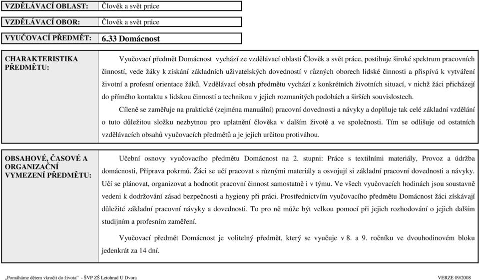 různých oborech lidské činnosti a přispívá k vytváření životní a profesní orientace žáků.