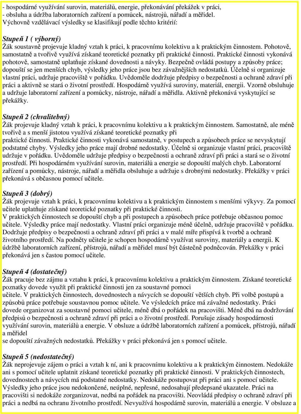 Pohotově, samostatně a tvořivě využívá získané teoretické poznatky při praktické činnosti. Praktické činnosti vykonává pohotově, samostatně uplatňuje získané dovednosti a návyky.