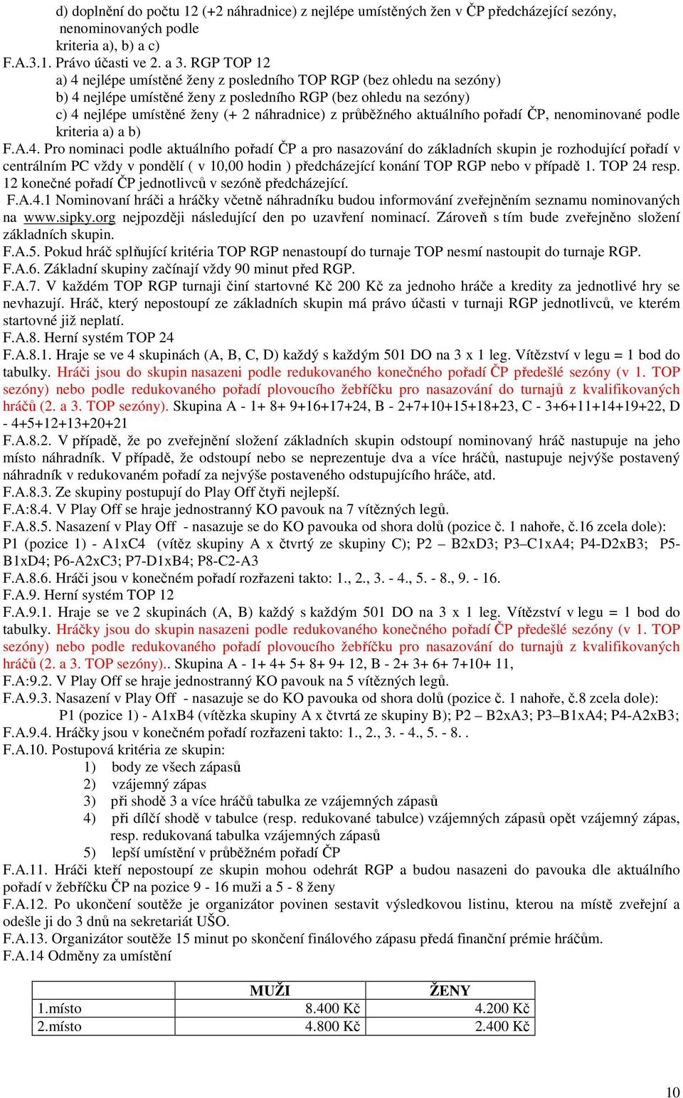 průběžného aktuálního pořadí ČP, nenominované podle kriteria a) a b) F.A.4.