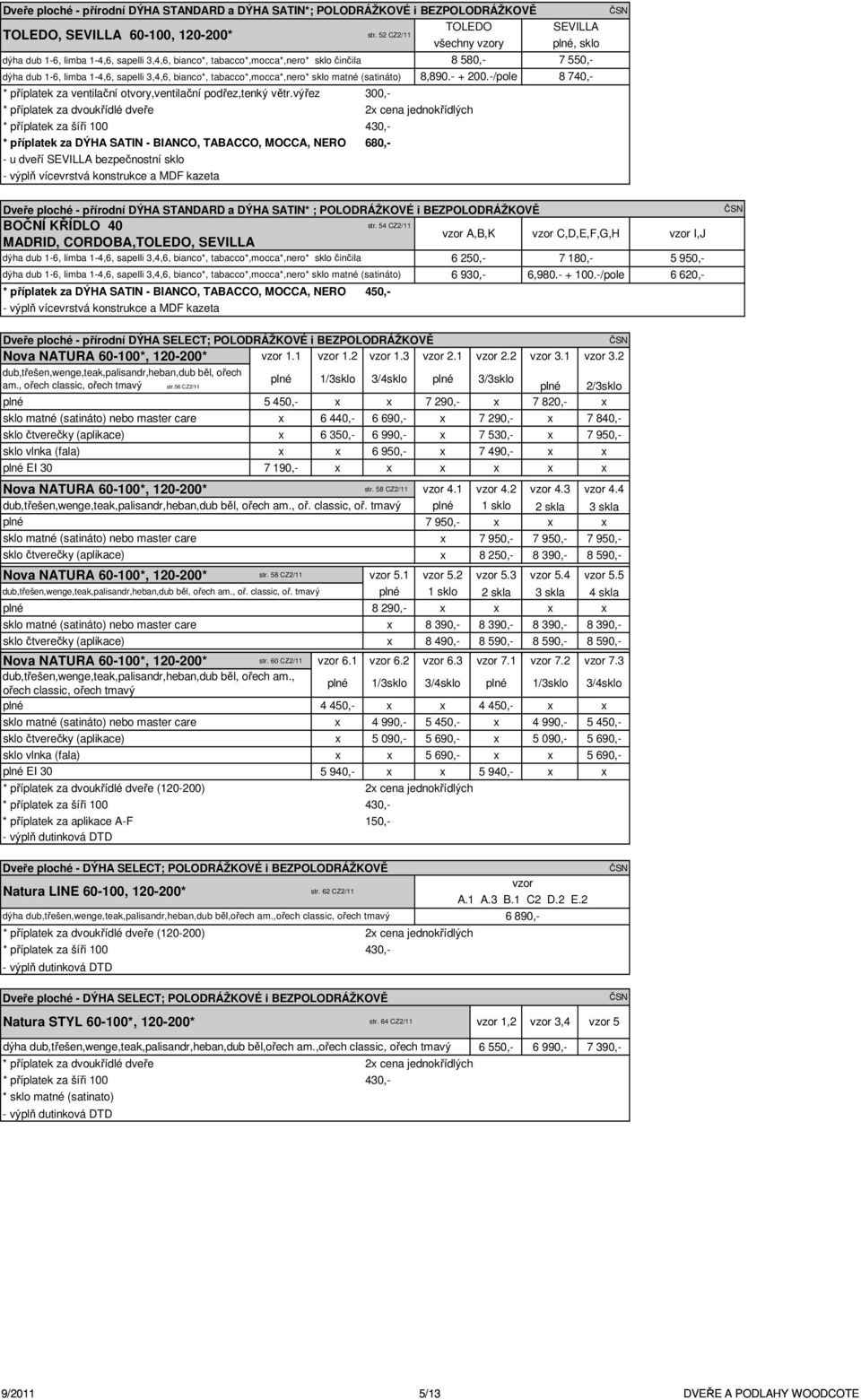 matné (satináto) 8,890.- + 200.-/pole * příplatek za ventilační otvory,ventilační podřez,tenký větr.