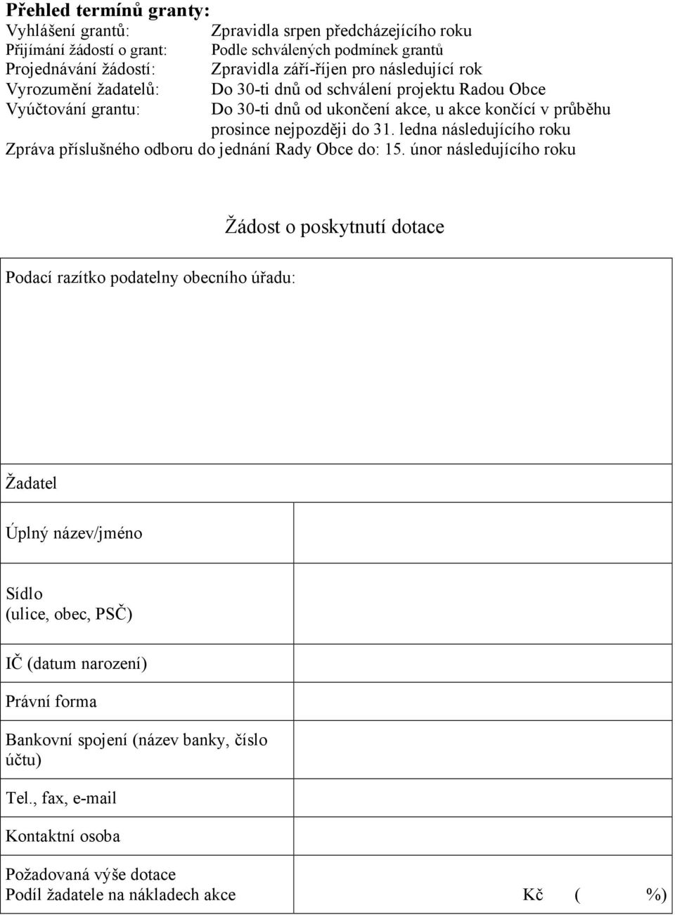 ledna následujícího roku Zpráva příslušného odboru do jednání Rady Obce do: 15.