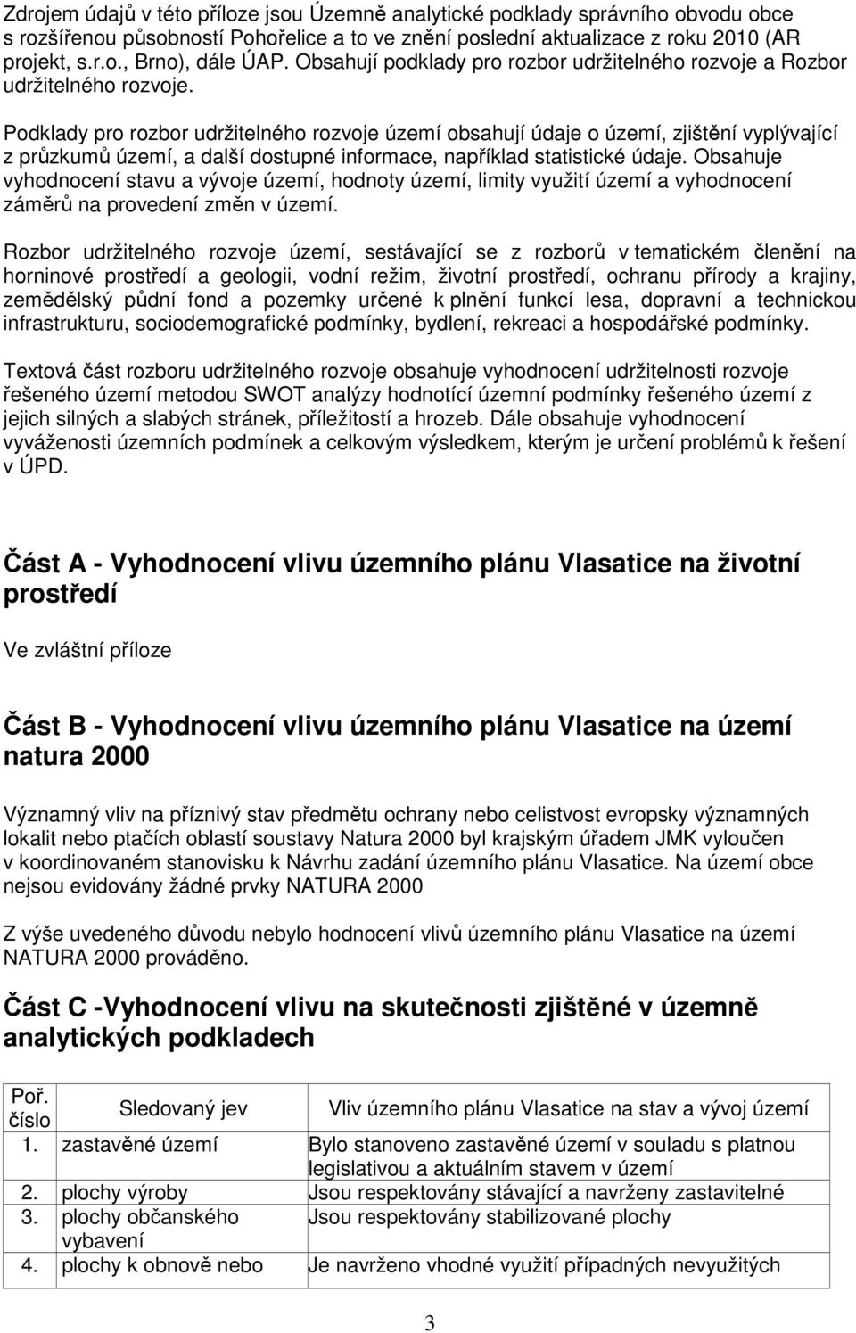 Podklady pro rozbor udržitelného rozvoje území obsahují údaje o území, zjištění vyplývající z průzkumů území, a další dostupné informace, například statistické údaje.