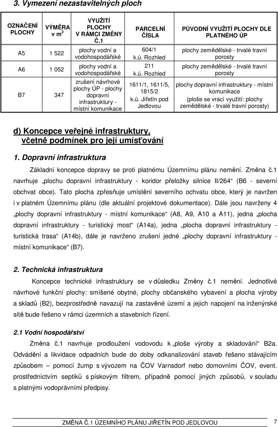 Jiřetín pod Jedlovou PŮVODNÍ VYUŽITÍ PLOCHY DLE PLATNÉHO ÚP porosty porosty plochy dopravní místní komunikace (ploše se vrací využití: plochy zemědělské - trvalé travní porosty) d) Koncepce veřejné