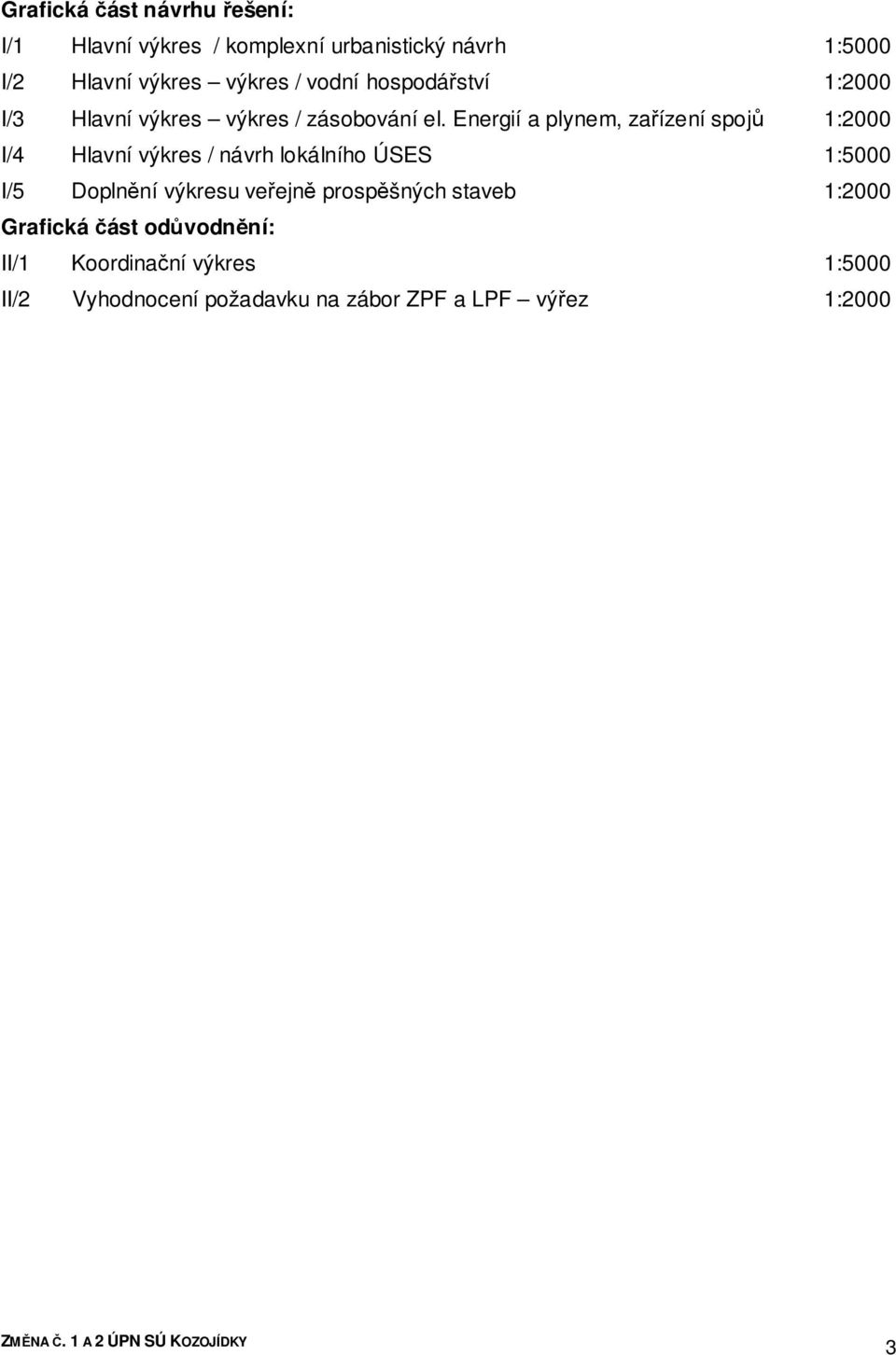 Energií a plynem, zařízení spojů 1:2000 I/4 Hlavní výkres / návrh lokálního ÚSES 1:5000 I/5 Doplnění výkresu