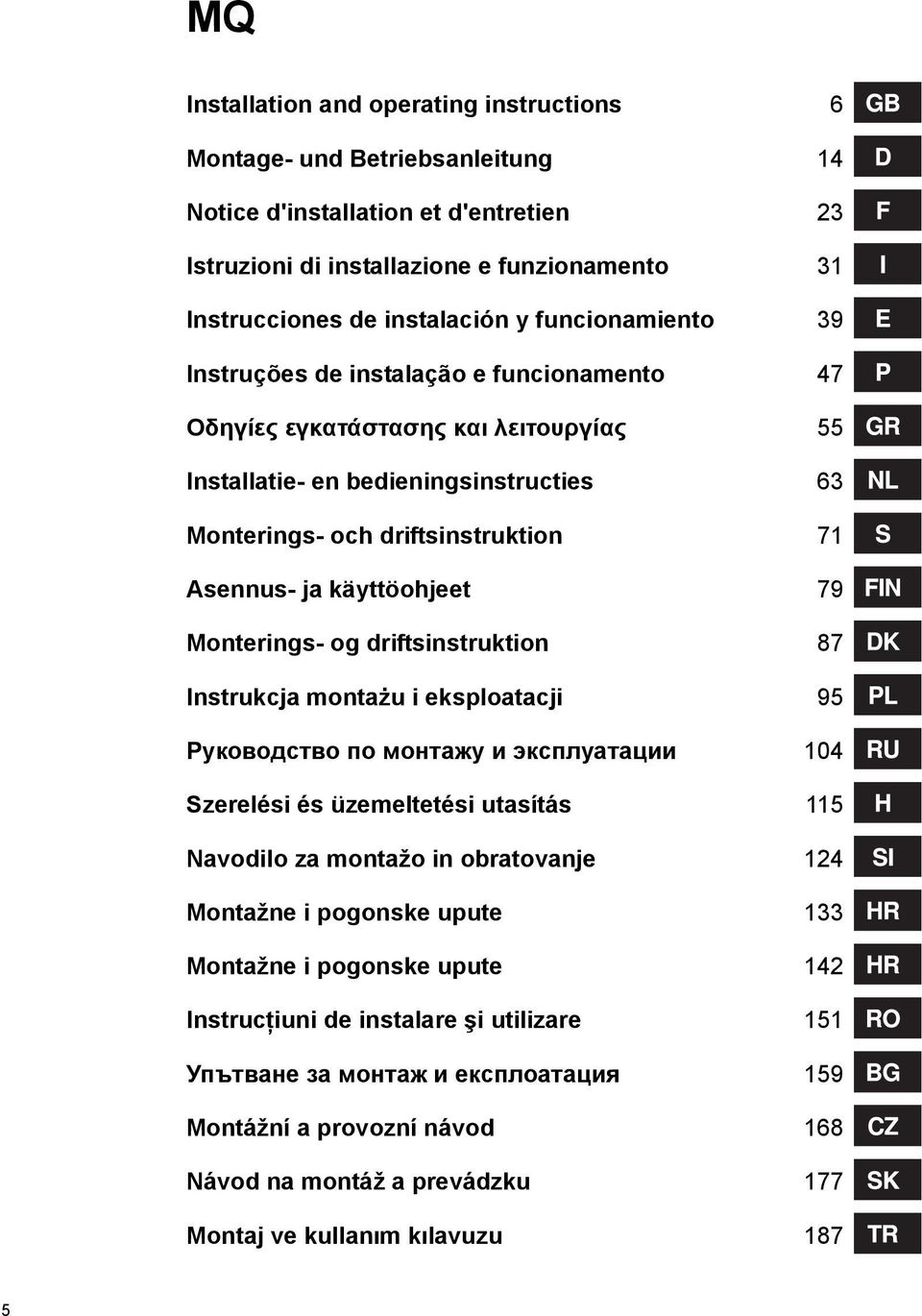 käyttöohjeet 79 Monterings- og driftsinstruktion 87 Instrukcja montażu i eksploatacji 95 Руководство по монтажу и эксплуатации 104 Szerelési és üzemeltetési utasítás 115 Navodilo za montažo in