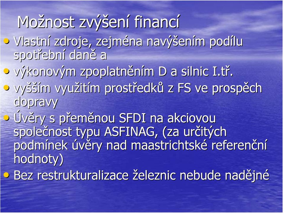 vyšší šším m využit itím m prostředk edků z FS ve prospěch dopravy Úvěry s přemp eměnou SFDI