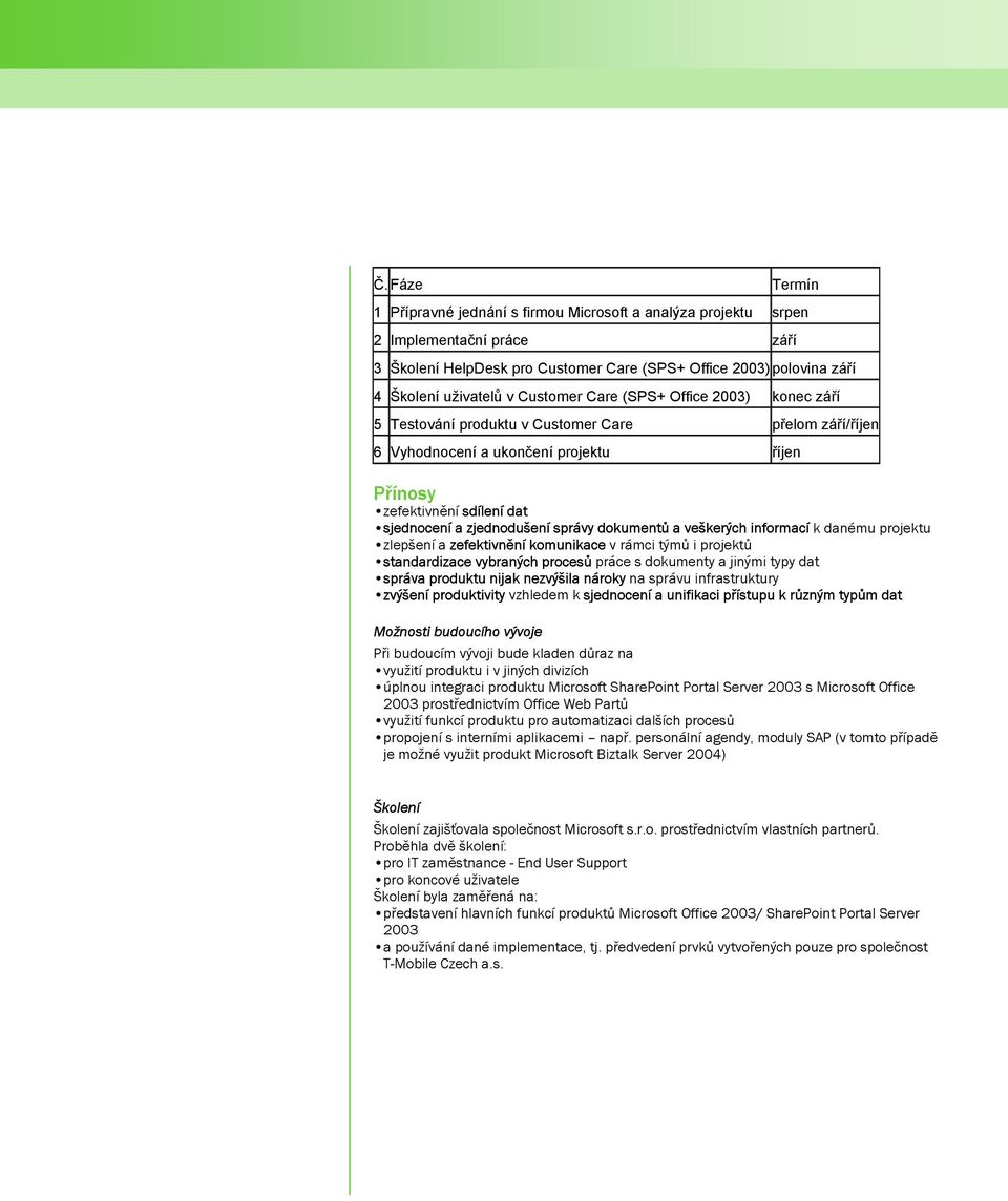 správy dokumentů a veškerých informací k danému projektu zlepšení a zefektivnění komunikace v rámci týmů i projektů standardizace vybraných procesů práce s dokumenty a jinými typy dat správa produktu