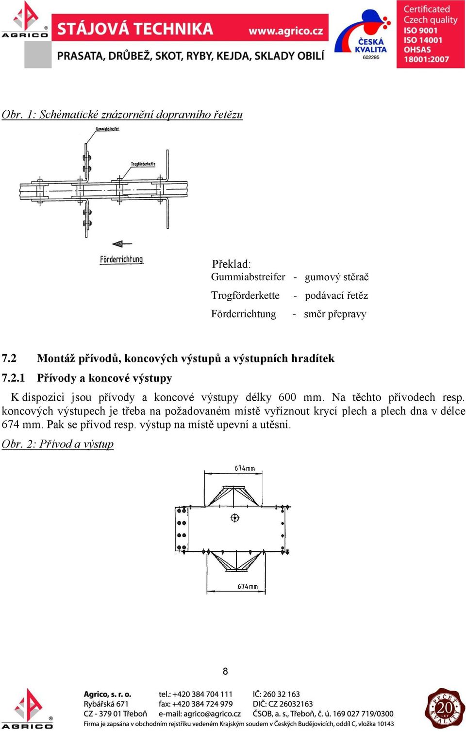 Na těchto přívodech resp. koncových výstupech je třeba na požadovaném místě vyříznout krycí plech a plech dna v délce 674 mm.