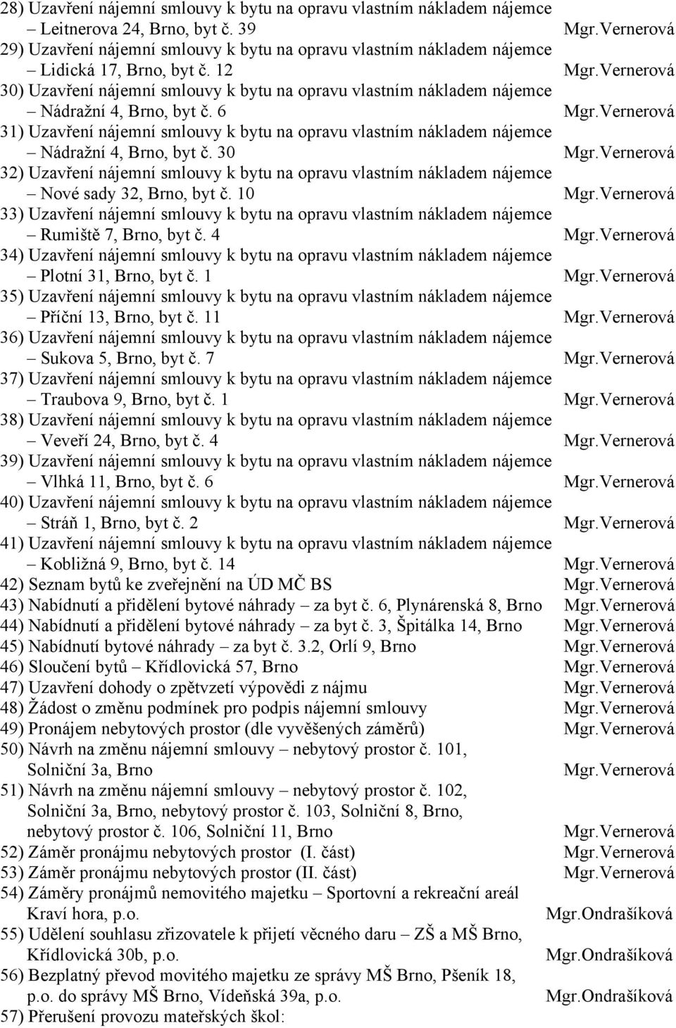 Vernerová 30) Uzavření nájemní smlouvy k bytu na opravu vlastním nákladem nájemce Nádražní 4, Brno, byt č. 6 Mgr.