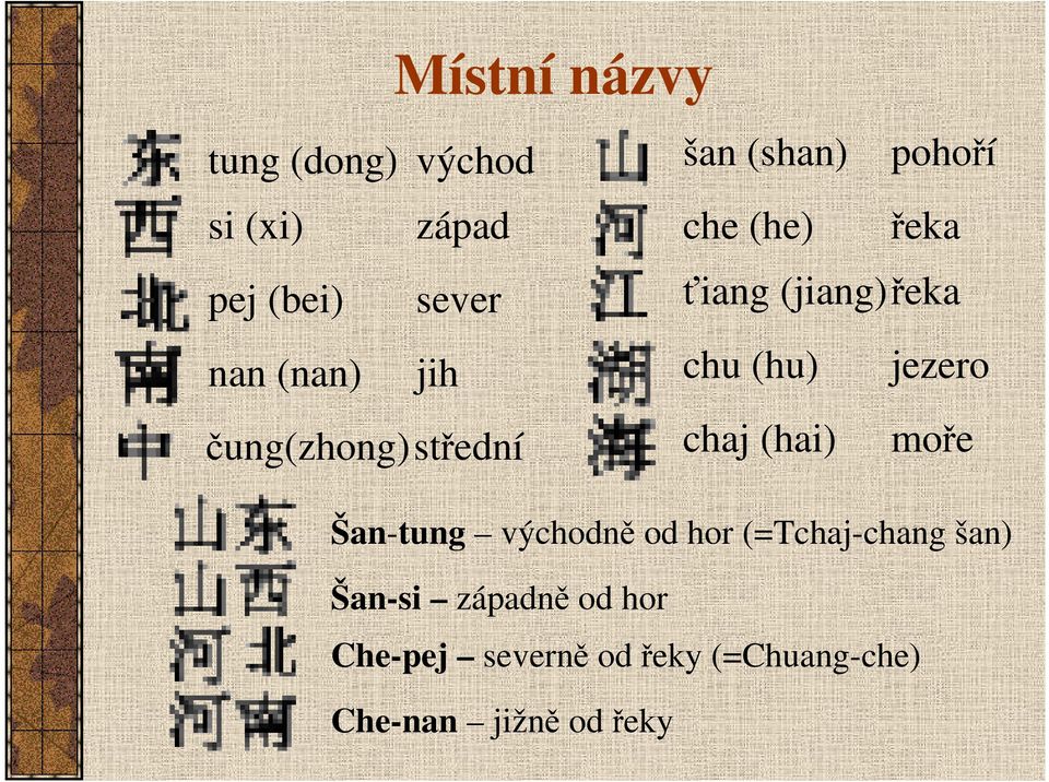 čung(zhong)střední chaj (hai) moře Šan-tung východně od hor (=Tchaj-chang