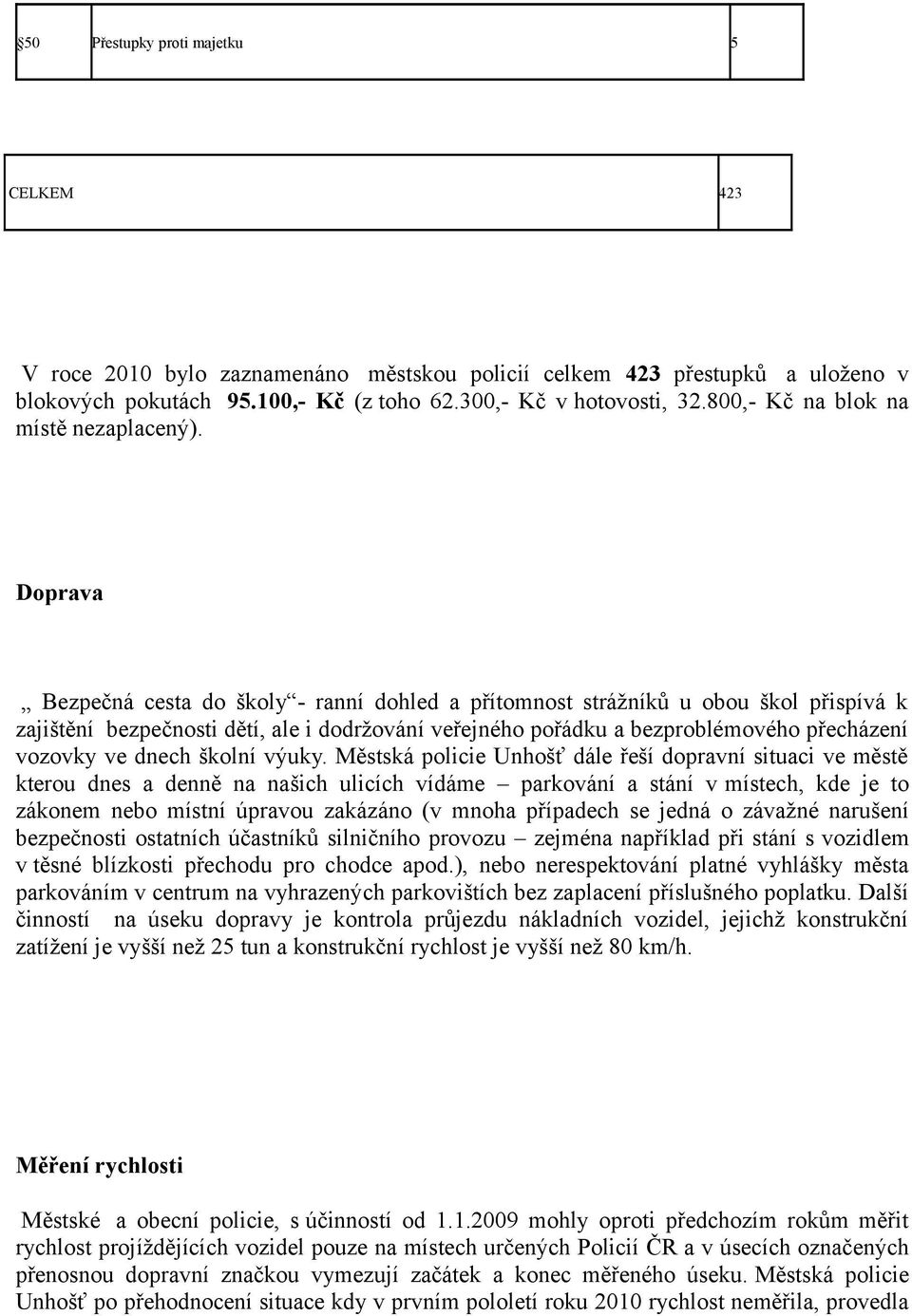 Doprava Bezpečná cesta do školy - ranní dohled a přítomnost strážníků u obou škol přispívá k zajištění bezpečnosti dětí, ale i dodržování veřejného pořádku a bezproblémového přecházení vozovky ve