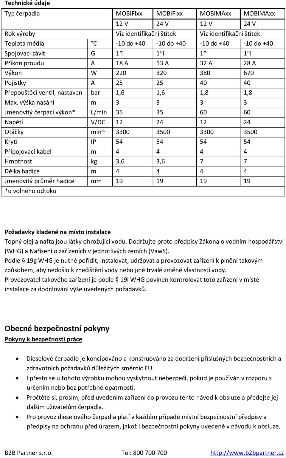 výška nasání m 3 3 3 3 Jmenovitý čerpací výkon* L/min 35 35 60 60 Napětí V/DC 12 24 12 24 Otáčky min -1 3300 3500 3300 3500 Krytí IP 54 54 54 54 Připojovací kabel m 4 4 4 4 Hmotnost kg 3,6 3,6 7 7