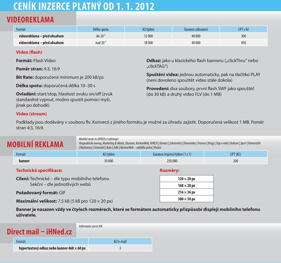 Video oměr stran: 4:3, 16:9 Bit ate: doporučené minimum je 200 kb/ps Délka spotu: doporučená délka 10 30 s Ovladání: start/stop, hlasitost zvuku on/off (zvuk standardně vypnut, možno spustit pomocí
