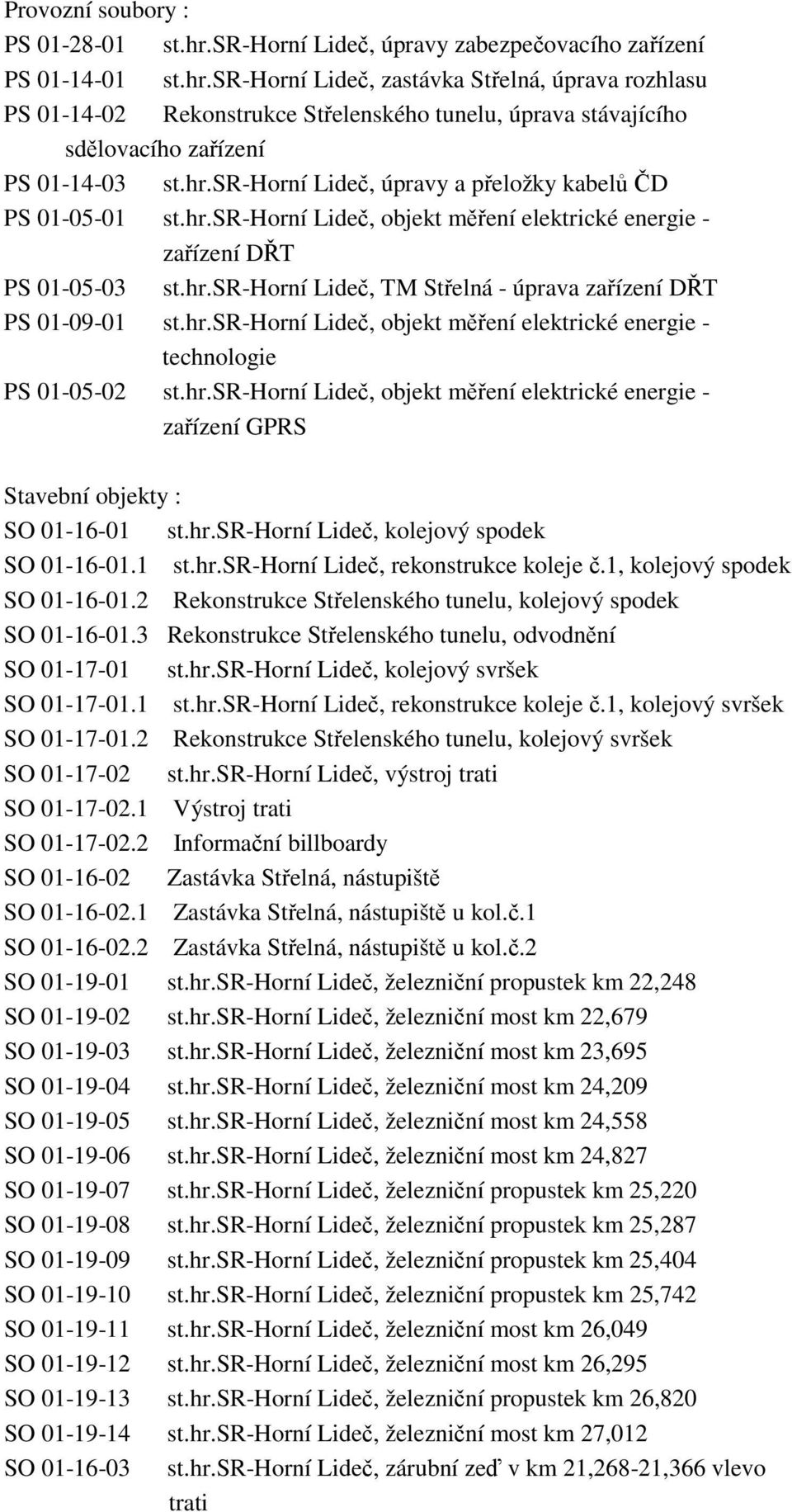 hr.sr-horní Lideč, objekt měření elektrické energie - technologie PS 01-05-02 st.hr.sr-horní Lideč, objekt měření elektrické energie - zařízení GPRS Stavební objekty : SO 01-16-01 st.hr.sr-horní Lideč, kolejový spodek SO 01-16-01.