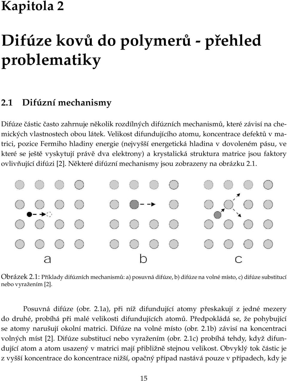 krystalická struktura matrice jsou faktory ovlivňující difúzi[2]. Některé difúzní mechanismy jsou zobrazeny na obrázku 2.1. Obrázek 2.