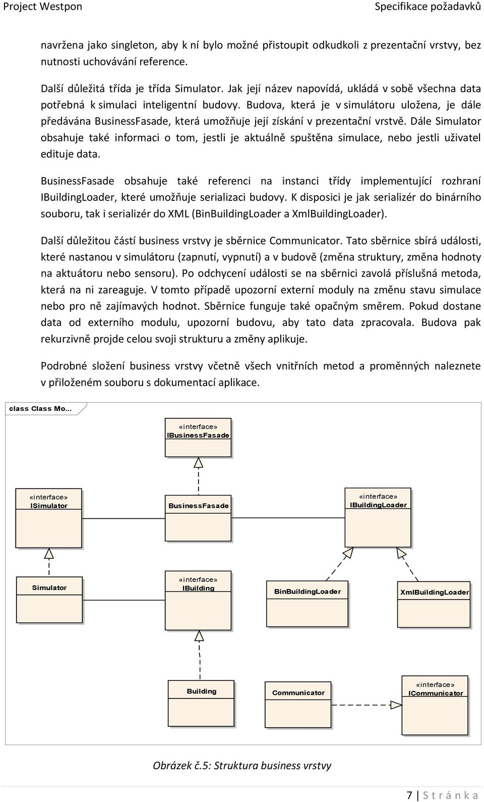 Budova, která je v simulátoru uložena, je dále předávána BusinessFasade, která umožňuje její získání v prezentační vrstvě.