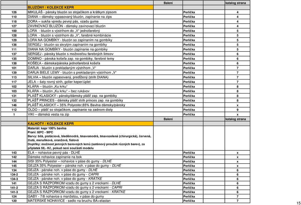 kombinácie Perlička 5 129 LORA NA GOMBÍKY - bluzón so zapínaním na gombíky Perlička 5 136 SERGEJ - bluzón so skrytým zapínaním na gombíky Perlička 5 111 DIANA NA GOMBÍKY - bluzón zapínanie na gombíky