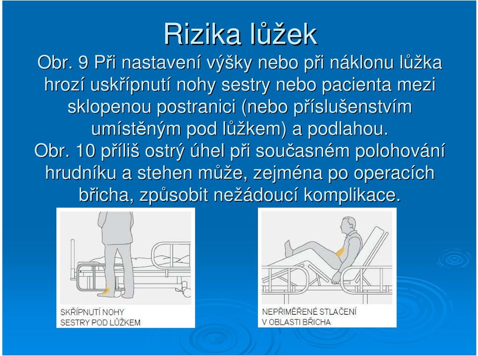 nebo pacienta mezi sklopenou postranici (nebo příslup slušenstvím umíst stěným pod lůžl ůžkem)
