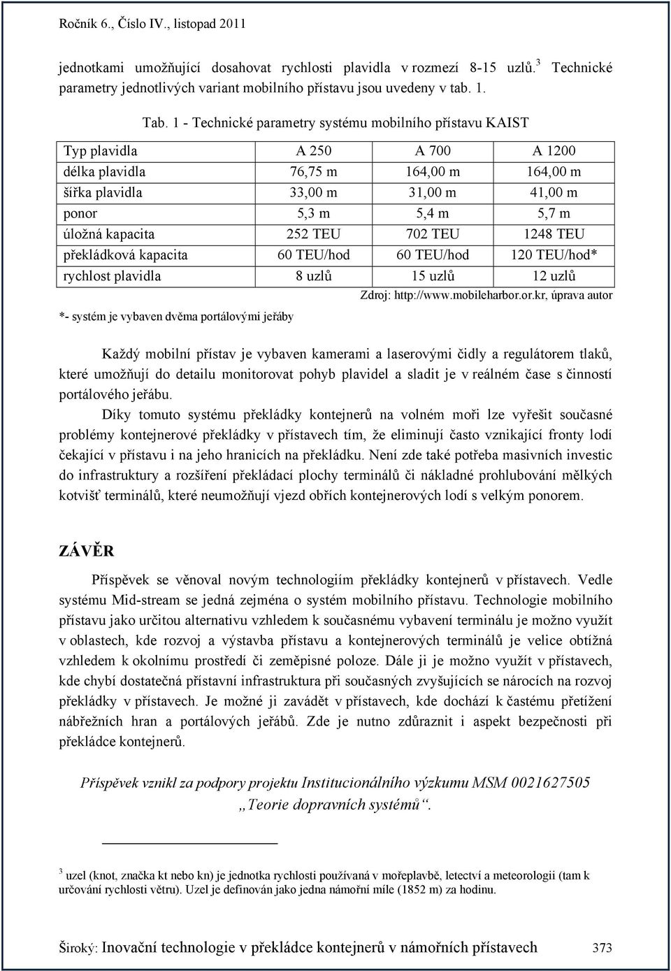 kapacita 252 TEU 702 TEU 1248 TEU překládková kapacita 60 TEU/hod 60 TEU/hod 120 TEU/hod* rychlost plavidla 8 uzlů 15 uzlů 12 uzlů *- systém je vybaven dvěma portálovými jeřáby Zdroj: http://www.