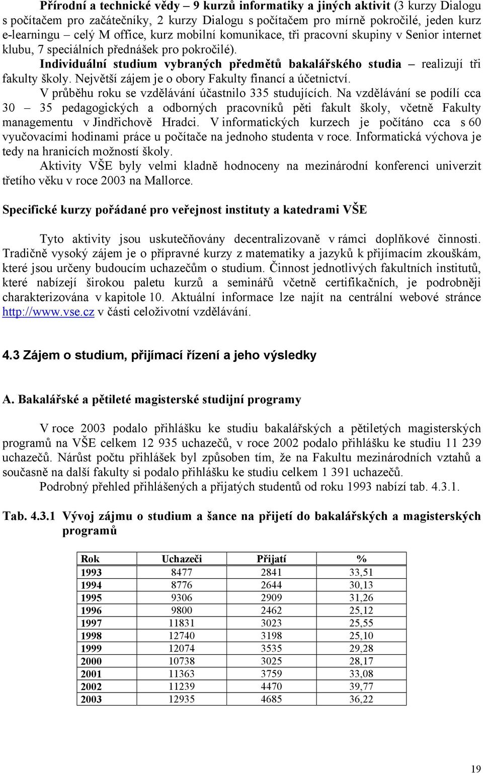 Největší zájem je o obory Fakulty financí a účetnictví. V průběhu roku se vzdělávání účastnilo 335 studujících.