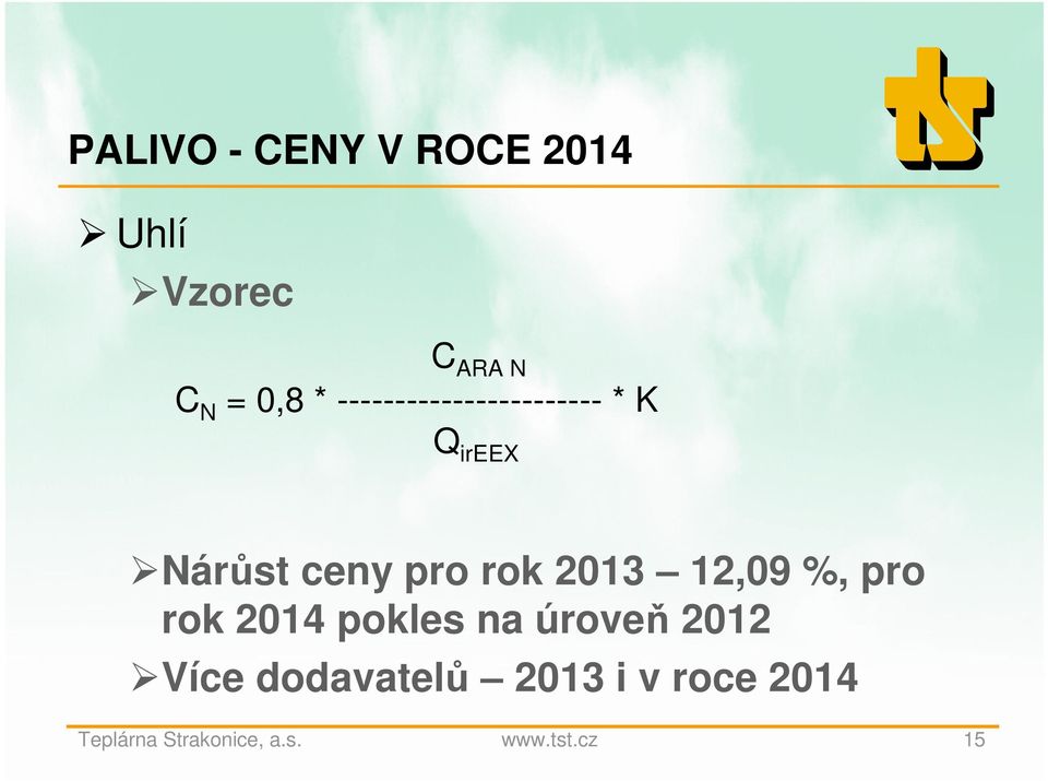 ceny pro rok 2013 12,09 %, pro rok 2014 pokles na