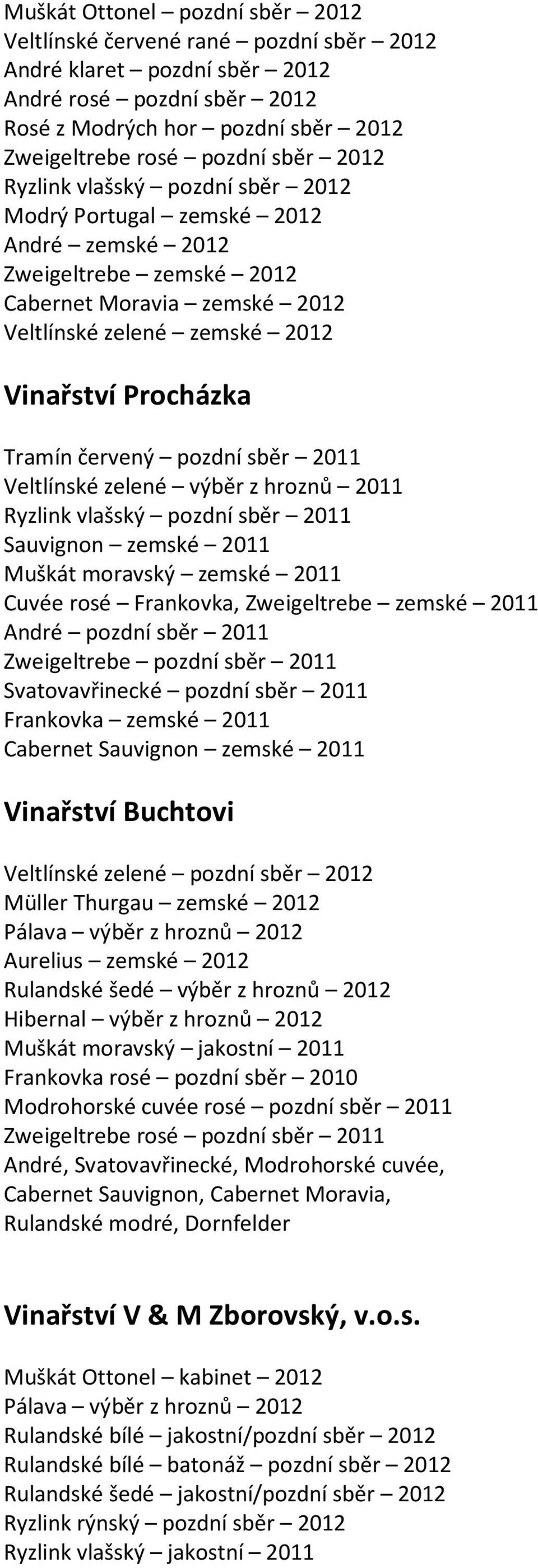 Frankovka, Zweigeltrebe zemské 2011 André pozdní sběr 2011 Zweigeltrebe pozdní sběr 2011 Svatovavřinecké pozdní sběr 2011 Frankovka zemské 2011 Cabernet Sauvignon zemské 2011 Vinařství Buchtovi