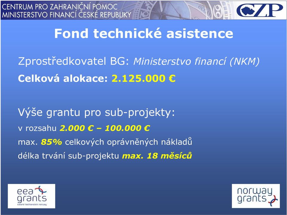 000 Výše grantu pro sub-projekty: v rozsahu 2.000 100.