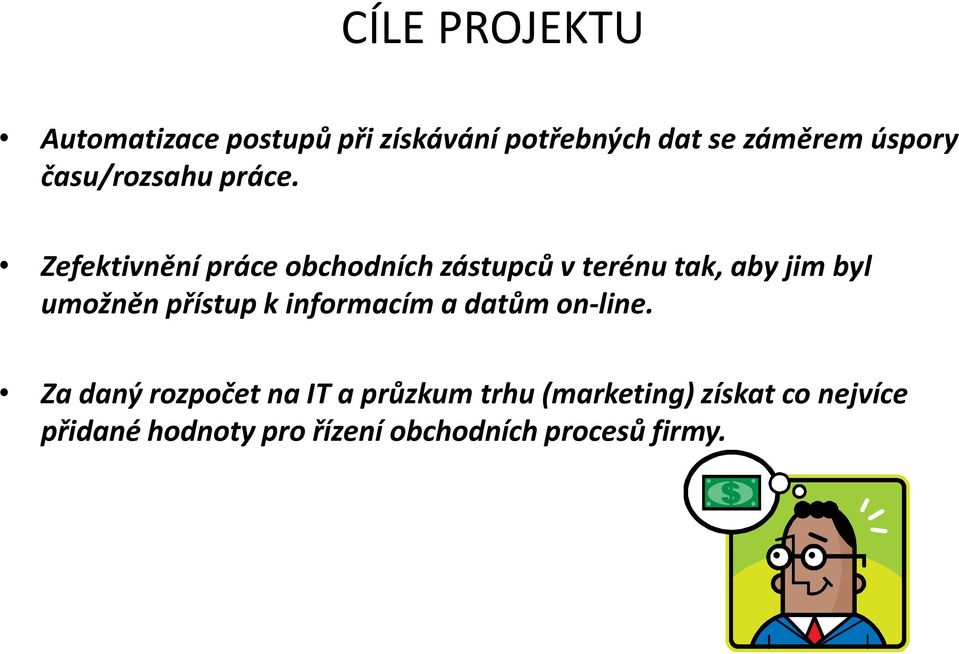 Zefektivnění práce obchodních zástupců v terénu tak, aby jim byl umožněn přístup k