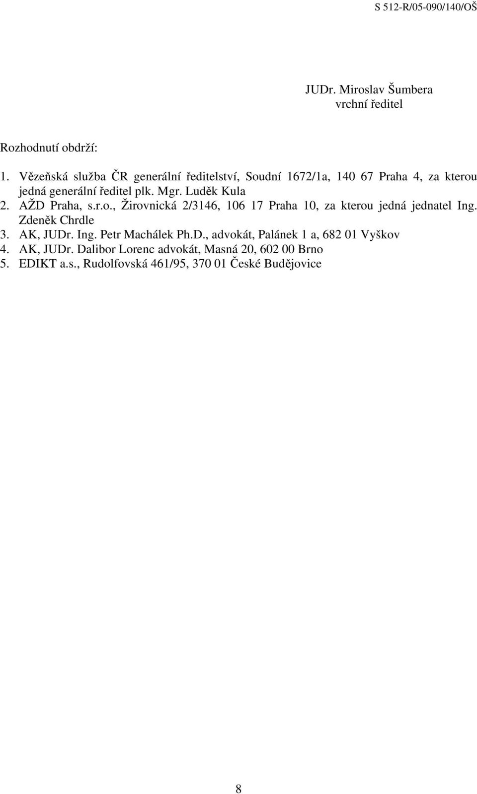 Luděk Kula 2. AŽD Praha, s.r.o., Žirovnická 2/3146, 106 17 Praha 10, za kterou jedná jednatel Ing. Zdeněk Chrdle 3.