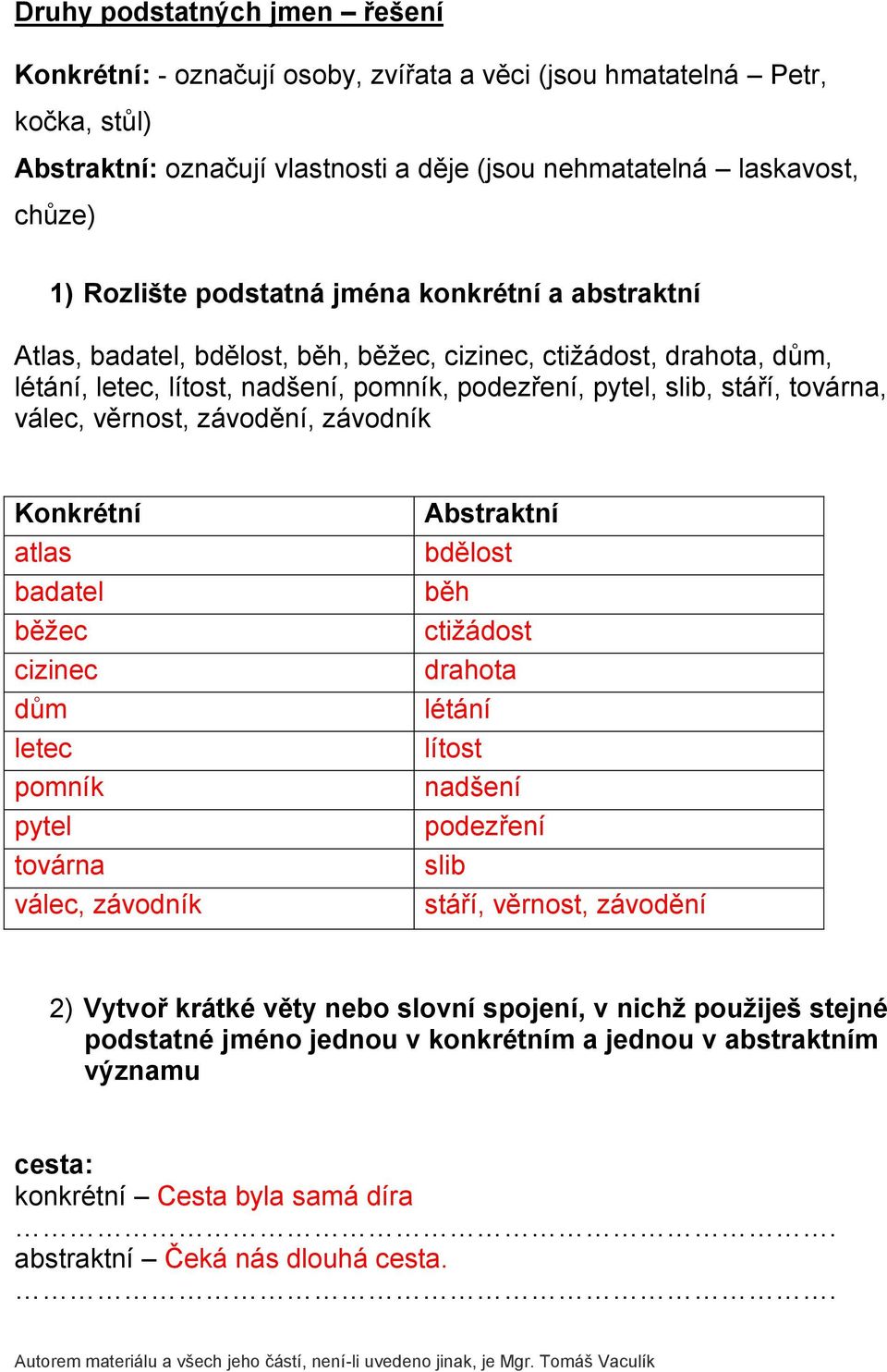 věrnost, závodění, závodník Konkrétní atlas badatel běžec cizinec dům letec pomník pytel továrna válec, závodník Abstraktní bdělost běh ctižádost drahota létání lítost nadšení podezření slib stáří,