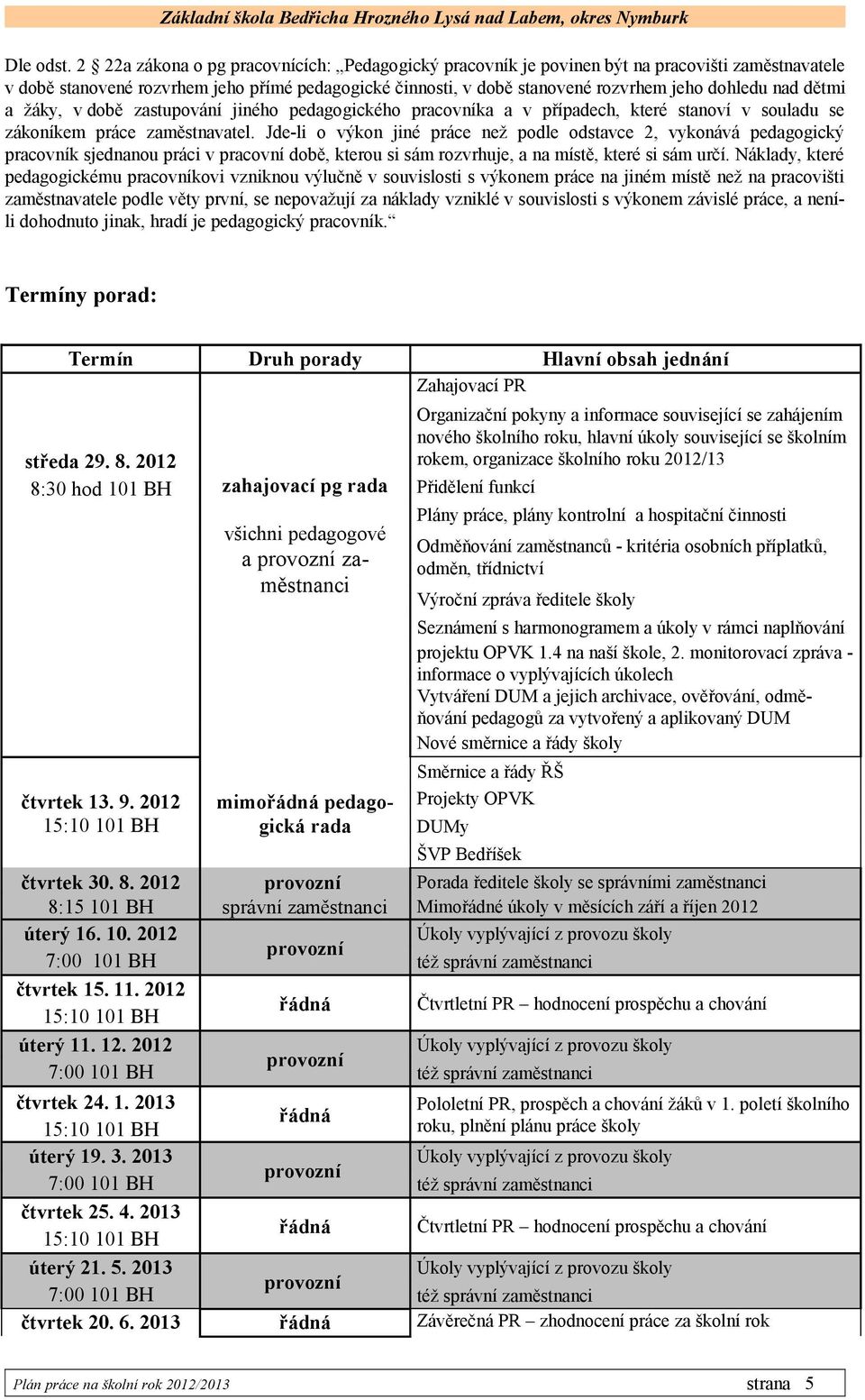 dětmi a žáky, v době zastupování jiného pedagogického pracovníka a v případech, které stanoví v souladu se zákoníkem práce zaměstnavatel.