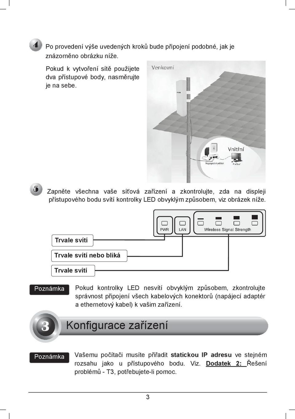 Trvale svítí Trvale svítí nebo bliká Trvale svítí Pokud kontrolky LED nesvítí obvyklým zpsobem, zkontrolujte správnost pipojení všech kabelových konektor (napájecí