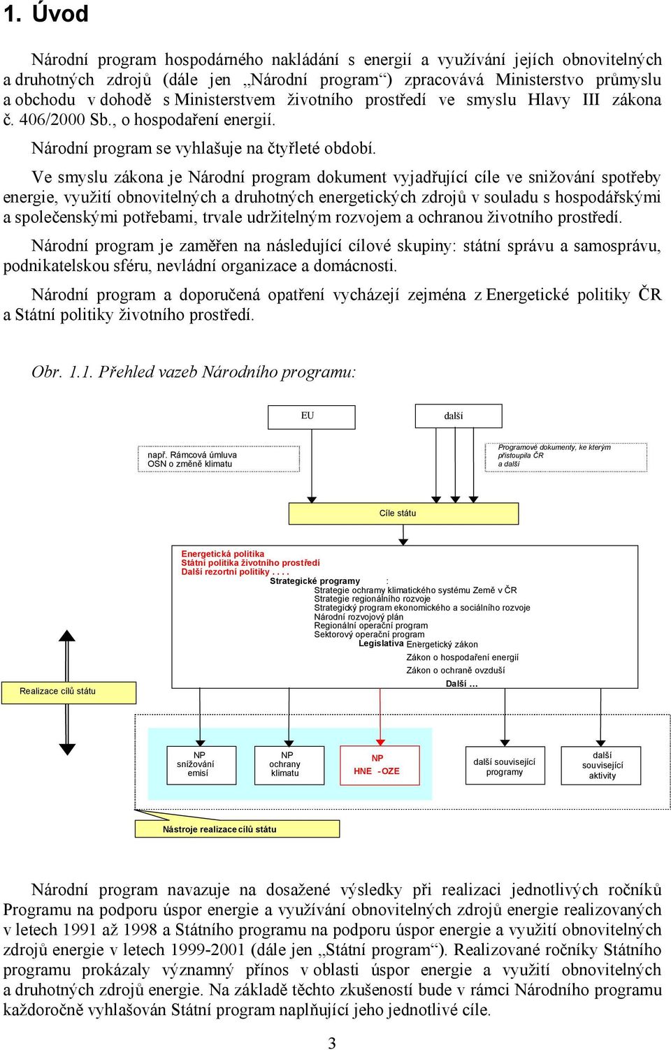 Ve smyslu zákona je Národní program dokument vyjadřující cíle ve snižování spotřeby energie, využití obnovitelných a druhotných energetických zdrojů v souladu s hospodářskými a společenskými