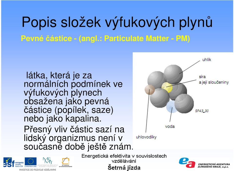 výfukových plynech obsažena jako pevná částice (popílek, saze) nebo