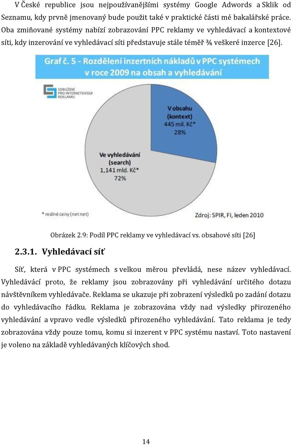 9: Podíl PPC reklamy ve vyhledávací vs. obsahové síti [26] 2.3.1. Vyhledávací síť Síť, která v PPC systémech s velkou měrou převládá, nese název vyhledávací.