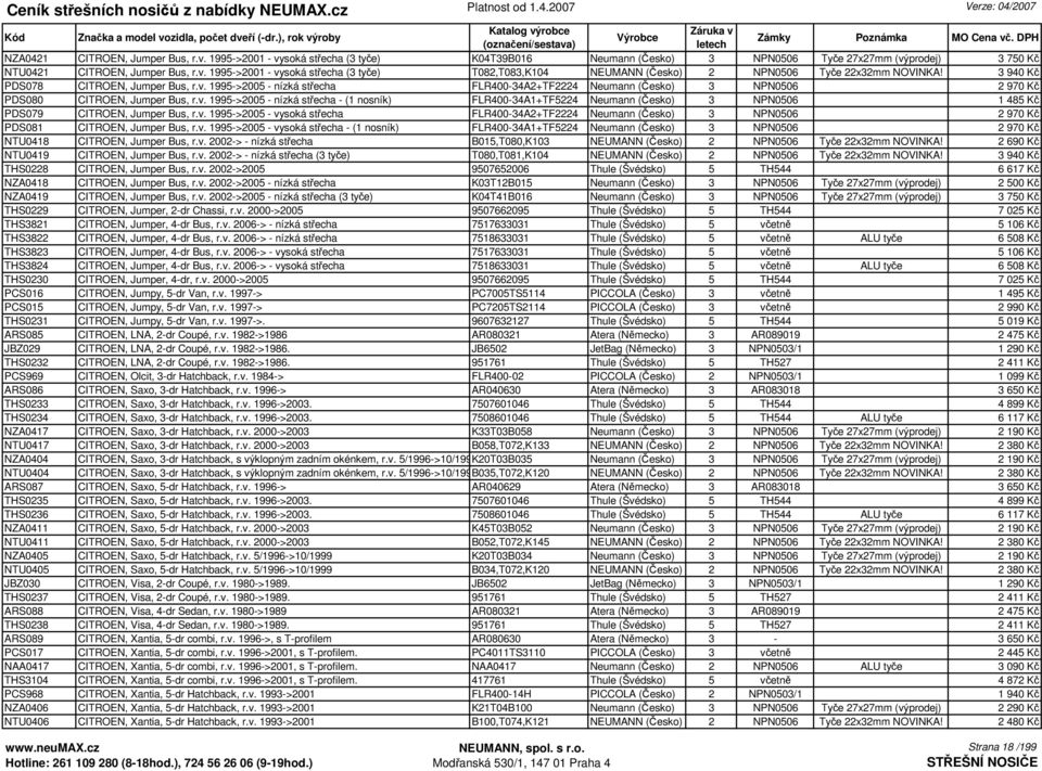 v. 1995->2005 - vysoká střecha FLR400-34A2+TF2224 Neumann (Česko) 3 NPN0506 2 970 Kč PDS081 CITROEN, Jumper Bus, r.v. 1995->2005 - vysoká střecha - (1 nosník) FLR400-34A1+TF5224 Neumann (Česko) 3 NPN0506 2 970 Kč NTU0418 CITROEN, Jumper Bus, r.