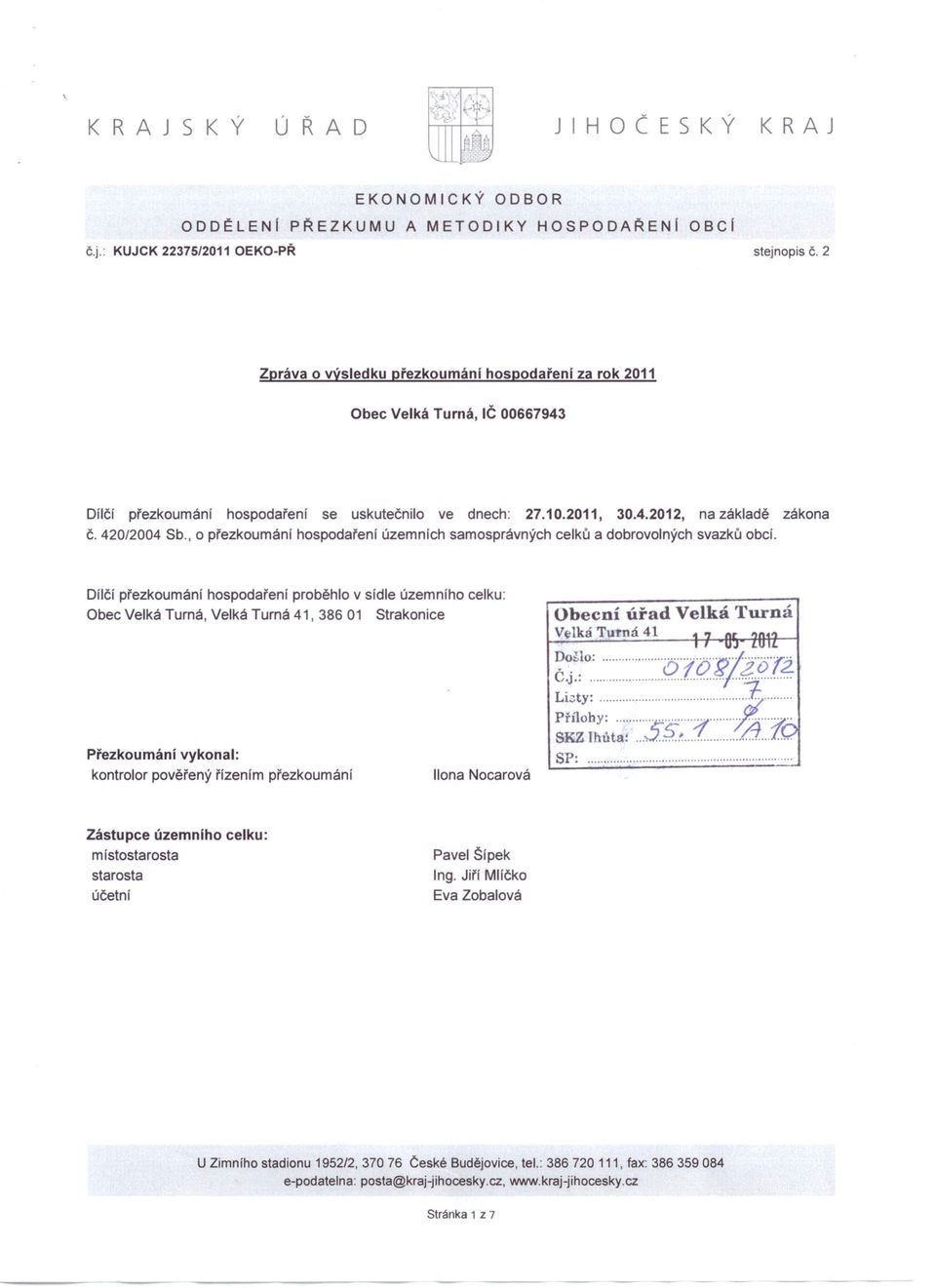 , o přezkoumání hospodařeni územních samosprávných celků a dobrovolných svazků obcí.