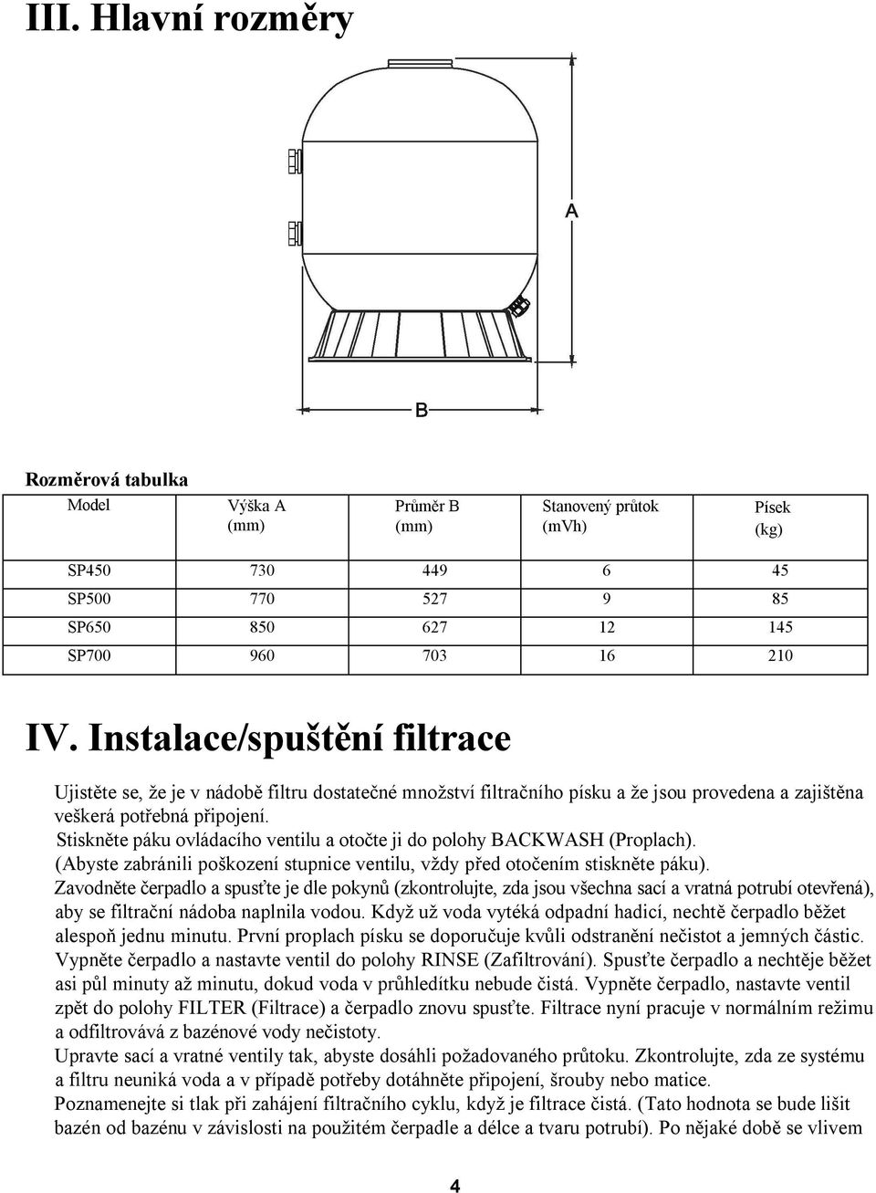 Stiskněte páku ovládacího ventilu a otočte ji do polohy BACKWASH (Proplach). (Abyste zabránili poškození stupnice ventilu, vždy před otočením stiskněte páku).