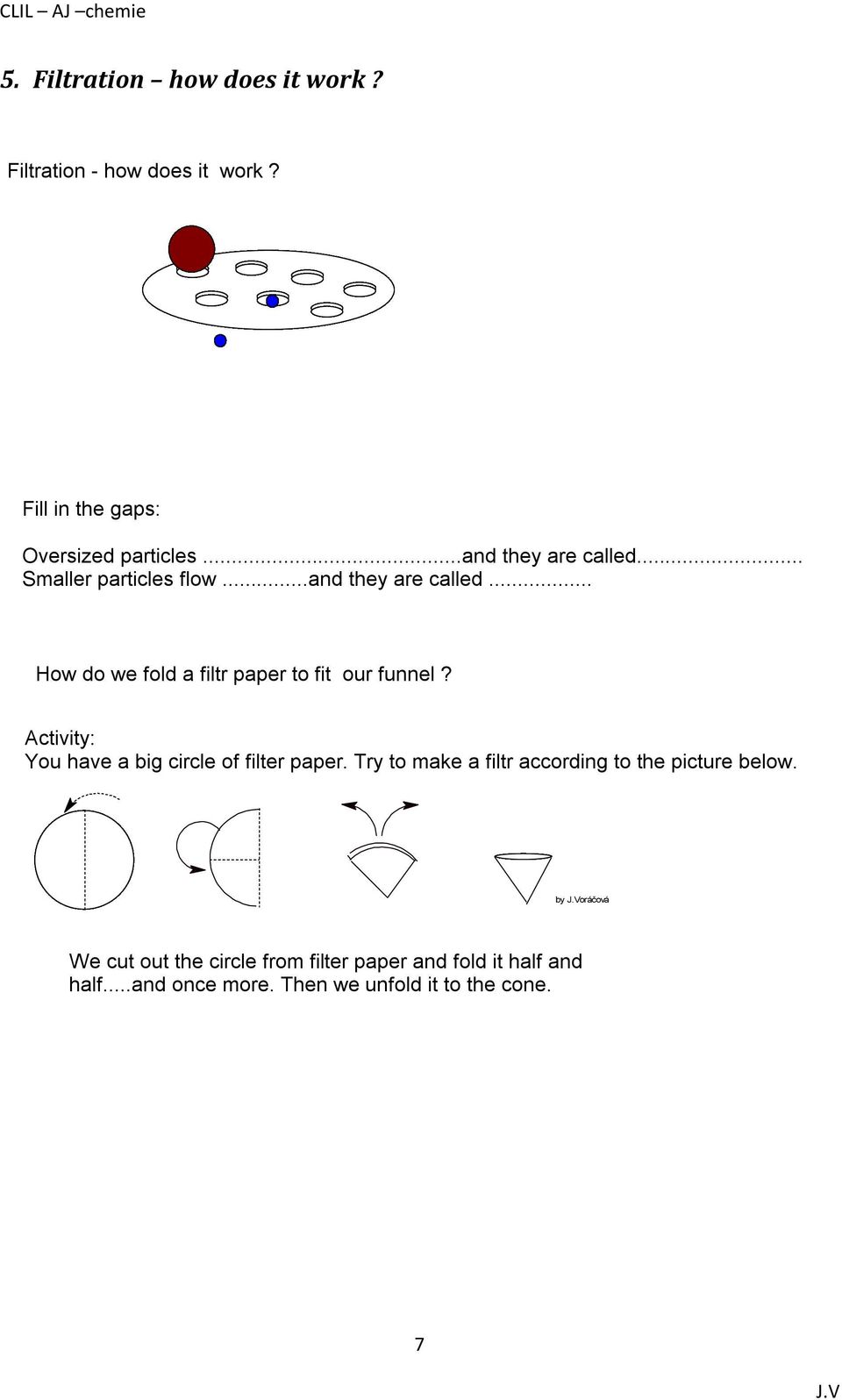 Activity: You have a big circle of filter paper. Try to make a filtr according to the picture below.