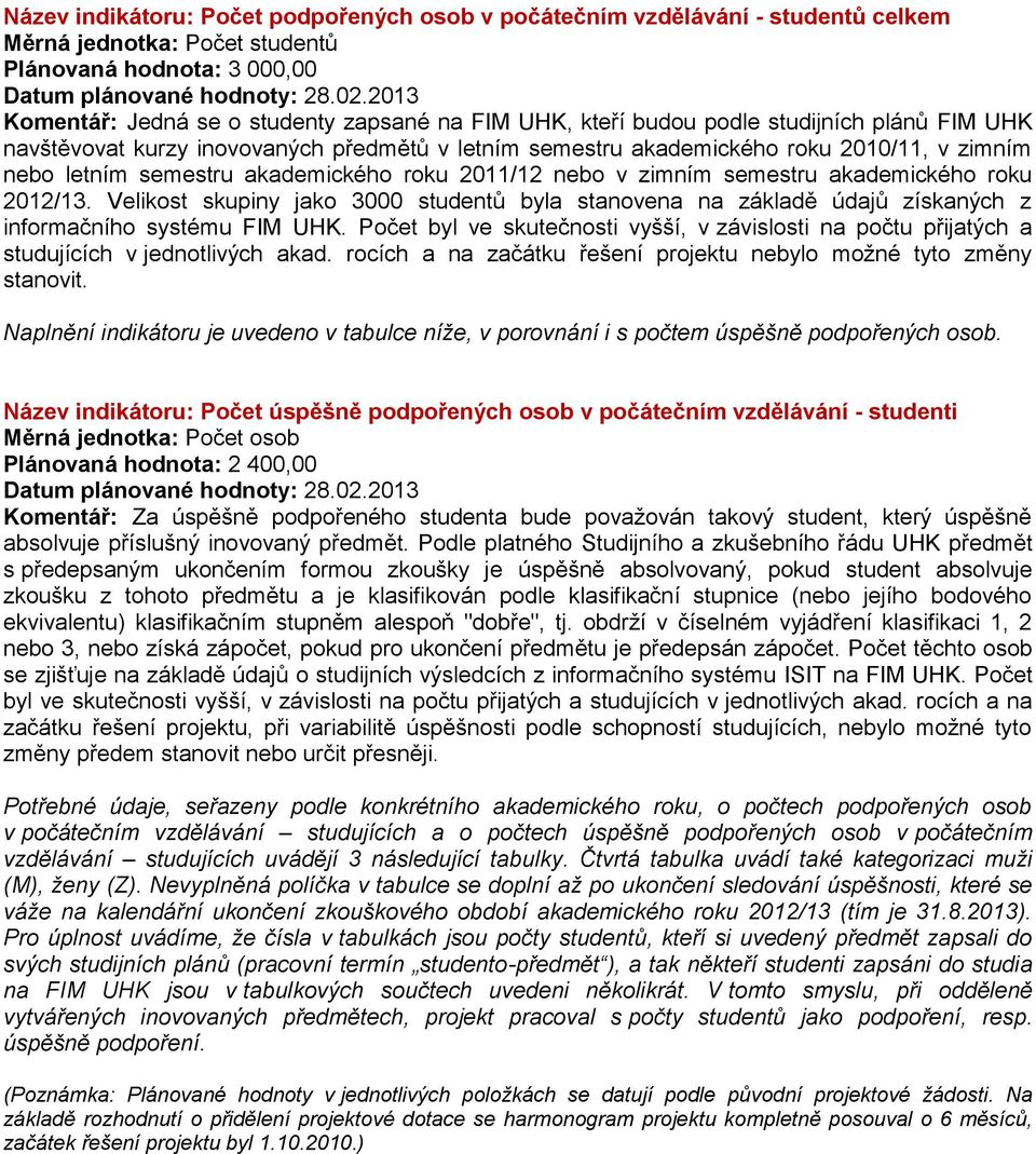 akademického roku 2012/13. Velikost skupiny jako 3000 studentů byla stanovena na základě údajů získaných z informačního systému FIM UHK.