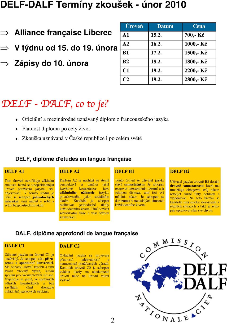 Oficiální a mezinárodně uznávaný diplom z francouzského jazyka Platnost diplomu po celý život Zkouška uznávaná v České republice i po celém světě DELF, diplôme d'études en langue française DELF A1