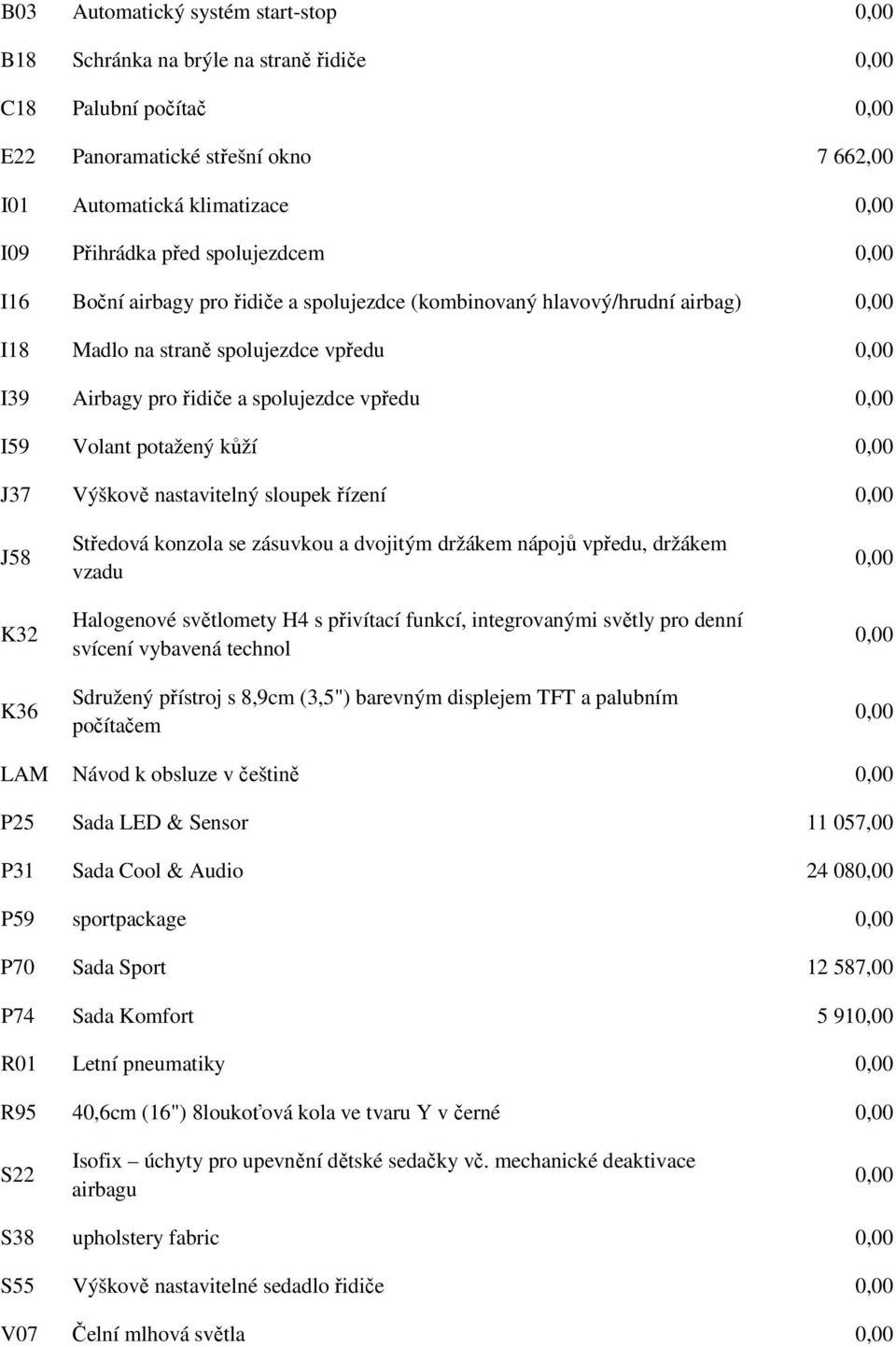 nastavitelný sloupek řízení J58 K32 K36 Středová konzola se zásuvkou a dvojitým držákem nápojů vpředu, držákem vzadu Halogenové světlomety H4 s přivítací funkcí, integrovanými světly pro denní