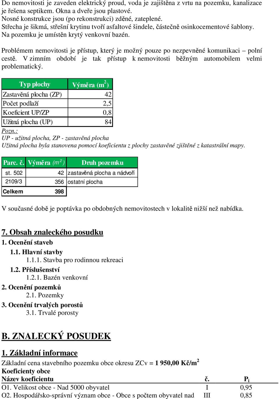 Problémem nemovitosti je přístup, který je možný pouze po nezpevněné komunikaci polní cestě. V zimním období je tak přístup k nemovitosti běžným automobilem velmi problematický.