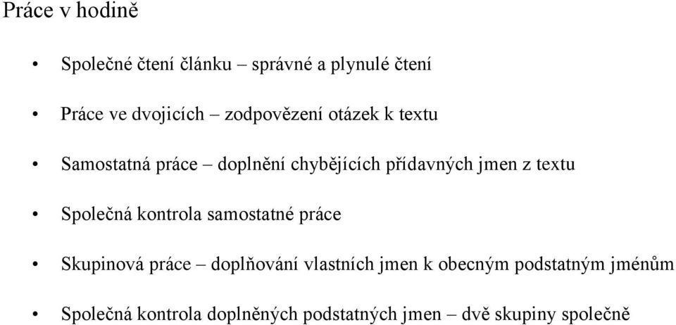 textu Společná kontrola samostatné práce Skupinová práce doplňování vlastních jmen k