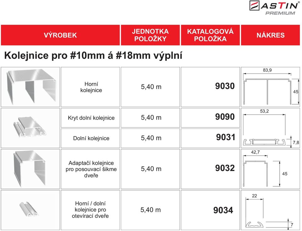 kolejnice 9031 7,8 42,7 Adaptačí kolejnice pro posouvací