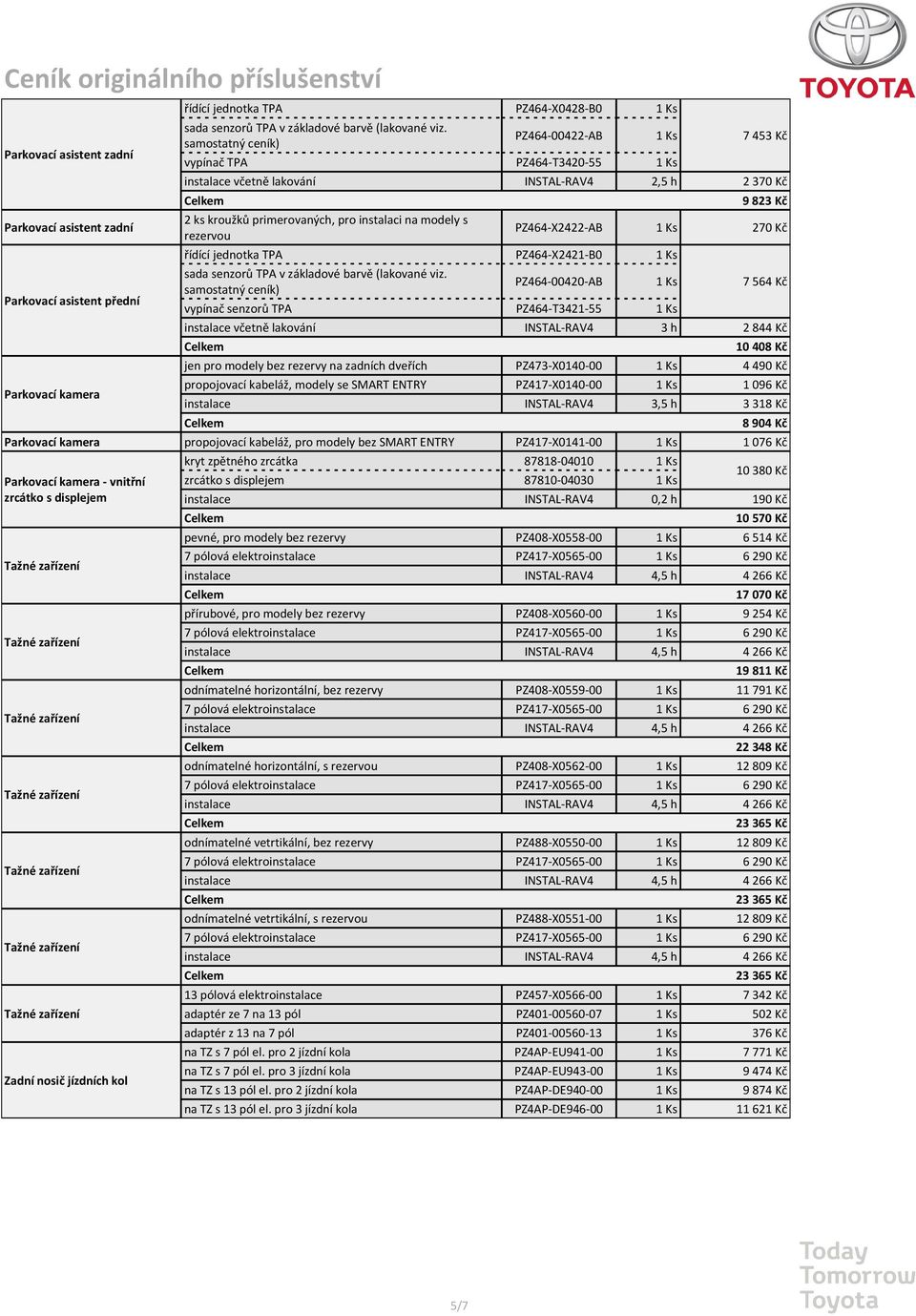 823 Kč PZ464-X2422-AB 1 Ks 270 Kč řídící jednotka TPA PZ464-X2421-B0 1 Ks sada senzorů TPA v základové barvě (lakované viz.